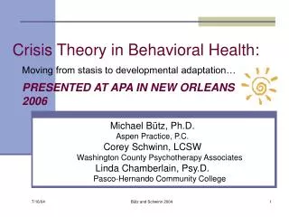 Crisis Theory in Behavioral Health: