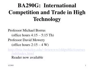 BA290G: International Competition and Trade in High Technology