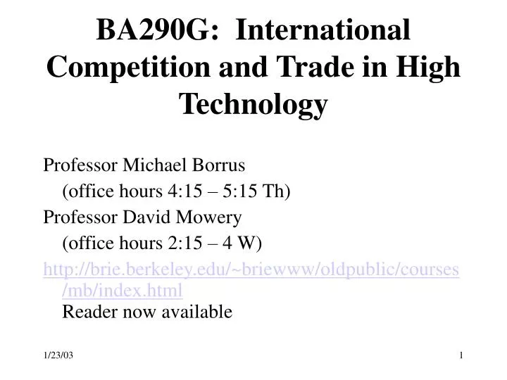 ba290g international competition and trade in high technology