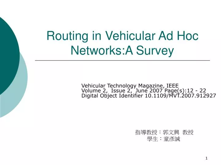 routing in vehicular ad hoc networks a survey