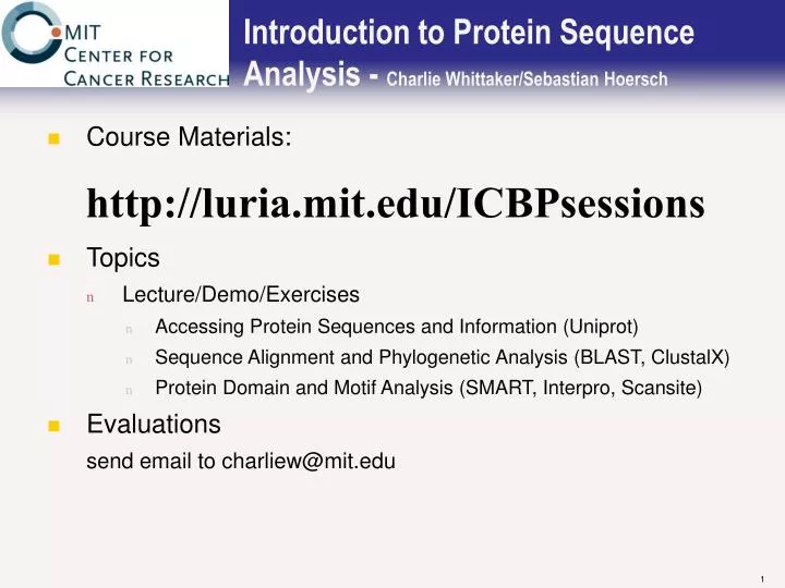 introduction to protein sequence analysis charlie whittaker sebastian hoersch