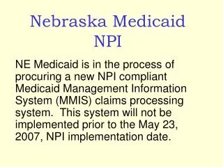 Nebraska Medicaid NPI
