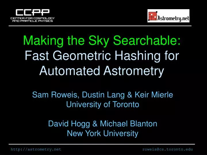 making the sky searchable fast geometric hashing for automated astrometry