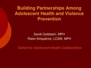 Building Partnerships Among Adolescent Health and Violence Prevention