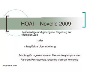 HOAI – Novelle 2009