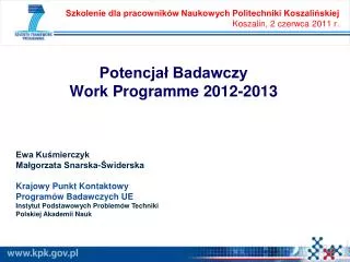 Potencjał Badawczy Work Programme 2012-2013