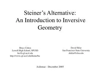 Steiner’s Alternative: An Introduction to Inversive Geometry