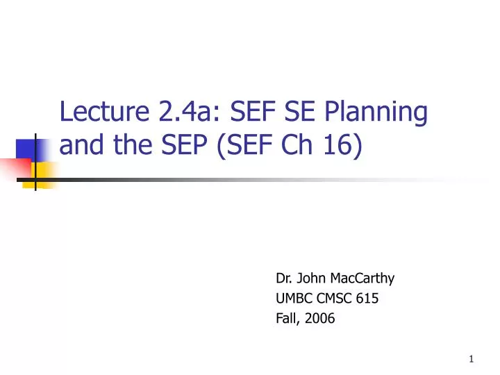 lecture 2 4a sef se planning and the sep sef ch 16