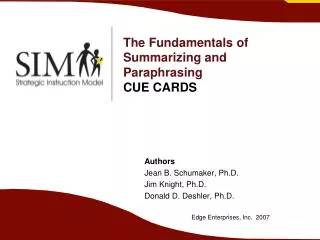 The Fundamentals of Summarizing and Paraphrasing CUE CARDS