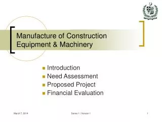 Manufacture of Construction Equipment &amp; Machinery