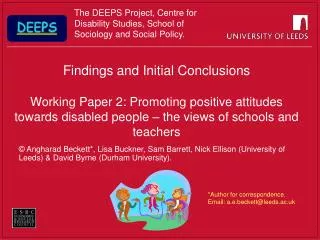Findings and Initial Conclusions Working Paper 2: Promoting positive attitudes towards disabled people – the views of sc
