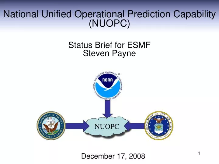 national unified operational prediction capability nuopc status brief for esmf steven payne
