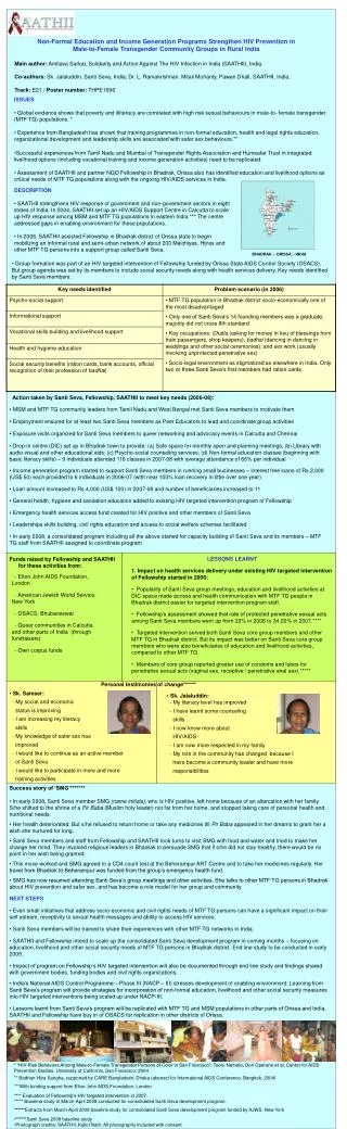 Non-Formal Education and Income Generation Programs Strengthen HIV Prevention in Male-to-Female Transgender Community Gr