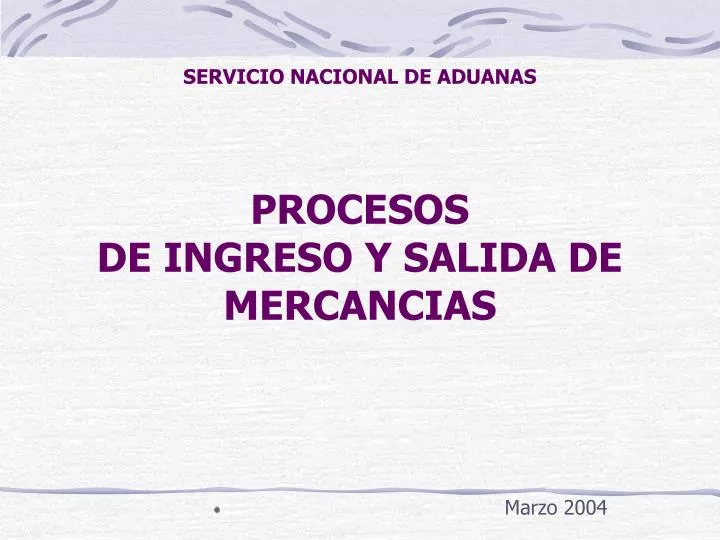 servicio nacional de aduanas procesos de ingreso y salida de mercancias