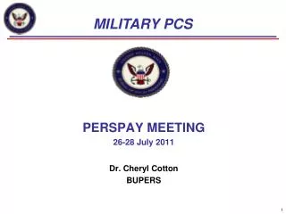 PERSPAY MEETING 26-28 July 2011 Dr. Cheryl Cotton BUPERS