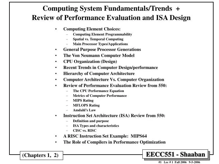 computing system fundamentals trends review of performance evaluation and isa design