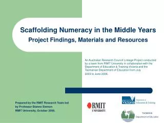 Scaffolding Numeracy in the Middle Years Project Findings, Materials and Resources
