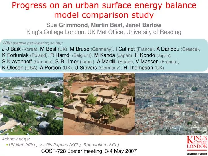 progress on an urban surface energy balance model comparison study