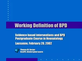 Working Definition of BPD