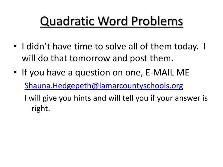 quadratic word problems