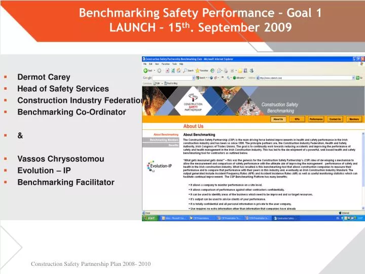 benchmarking safety performance goal 1 launch 15 th september 2009