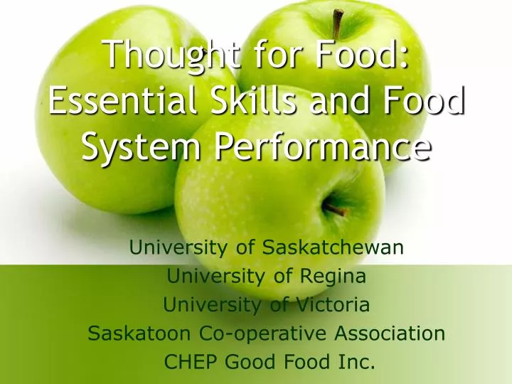 thought for food essential skills and food system performance