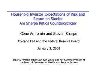 Household Investor Expectations of Risk and Return on Stocks: Are Sharpe Ratios Countercyclical?