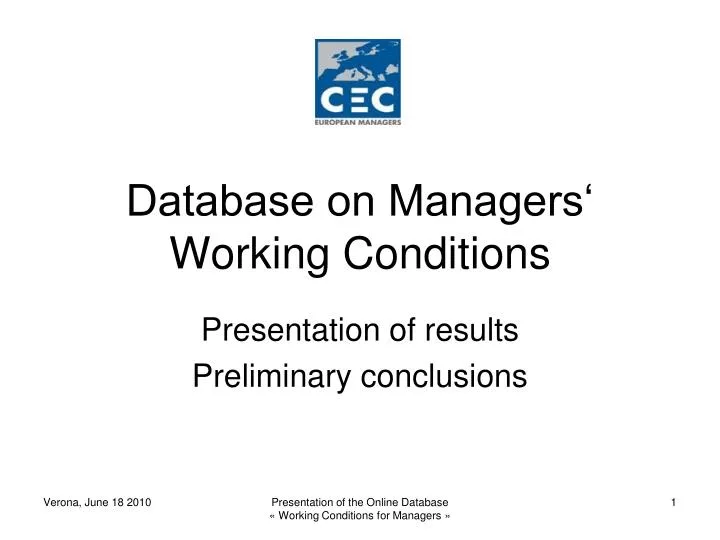 database on managers working conditions