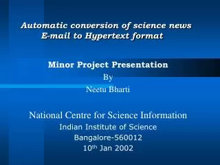 Automatic conversion of science news E-mail to Hypertext format
