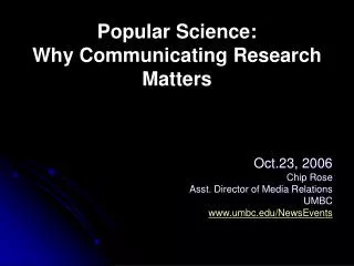 Popular Science: Why Communicating Research Matters
