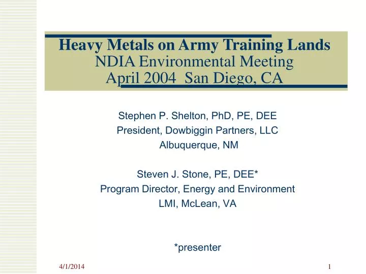 heavy metals on army training lands ndia environmental meeting april 2004 san diego ca