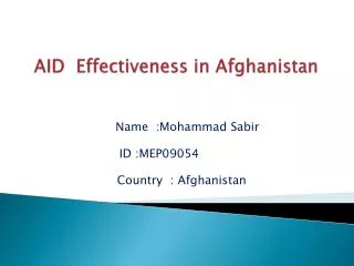 AID Effectiveness in Afghanistan
