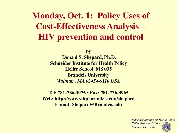 monday oct 1 policy uses of cost effectiveness analysis hiv prevention and control