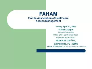 FAHAM Florida Association of Healthcare Access Management