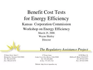 Benefit Cost Tests for Energy Efficiency