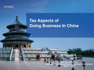 Tax Aspects of Doing Business In China