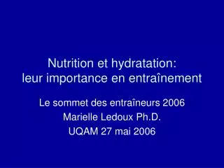 Nutrition et hydratation: leur importance en entraînement