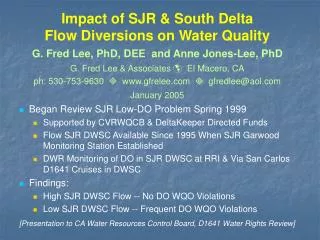 Impact of SJR &amp; South Delta Flow Diversions on Water Quality