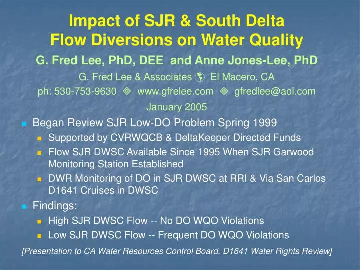 impact of sjr south delta flow diversions on water quality