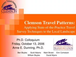 Clemson Travel Patterns: Applying State-of-the-Practice Travel Survey Techniques to the Local Landscape