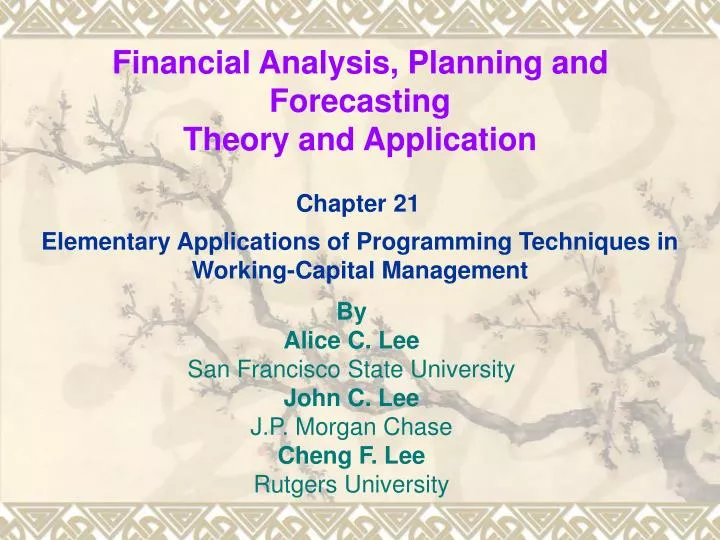 financial analysis planning and forecasting theory and application