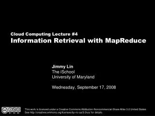 Jimmy Lin The iSchool University of Maryland Wednesday, September 17, 2008