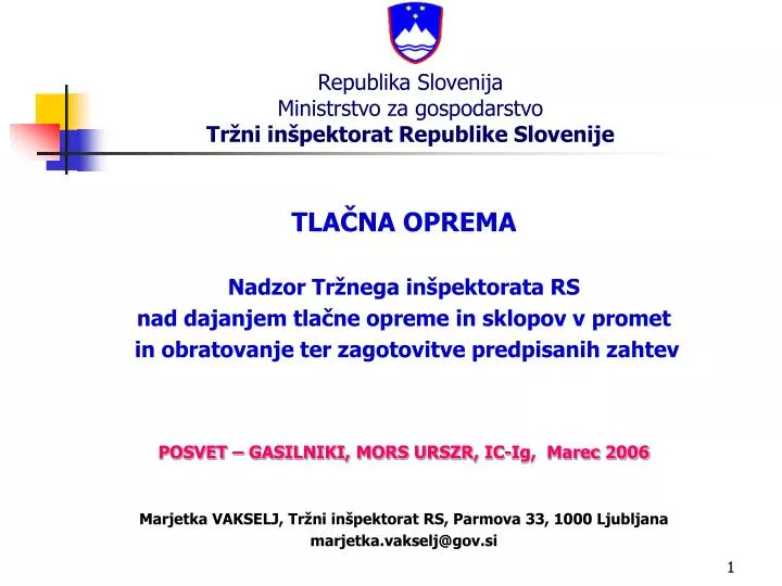 republika slovenija ministrstvo za gospodarstvo tr ni in pektorat republike slovenije