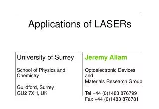 Applications of LASERs