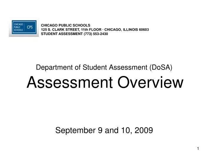 department of student assessment dosa assessment overview september 9 and 10 2009
