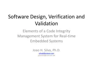 Software Design, Verification and Validation