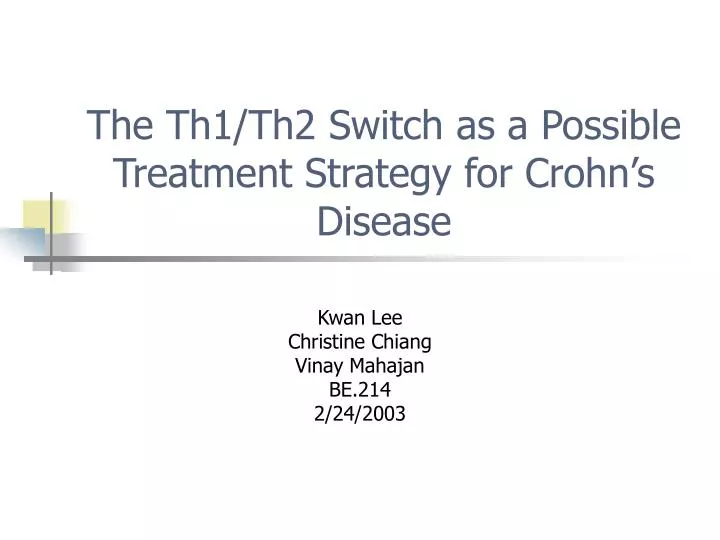 the th1 th2 switch as a possible treatment strategy for crohn s disease