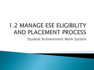 1.2 MANAGE ESE ELIGIBILITY AND PLACEMENT PROCESS