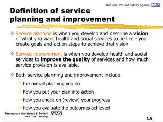 Definition of service planning and improvement