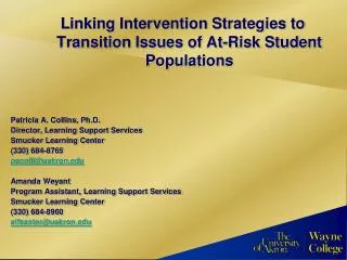 Linking Intervention Strategies to Transition Issues of At-Risk Student Populations